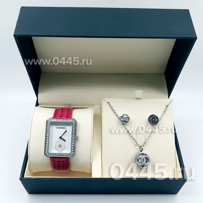 Часы Chanel - подарочный набор с кулоном (09405)