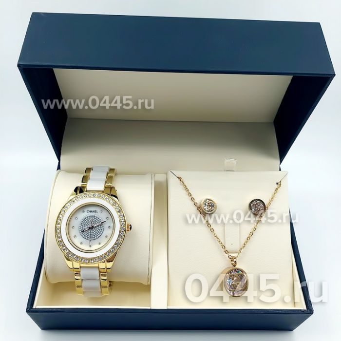 Часы Chanel - подарочный набор с кулоном (09413)